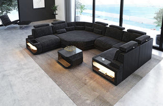 Mini Wohnlandschaft Asti U-Form aus Stoff Schwarzgrau-Schwarz