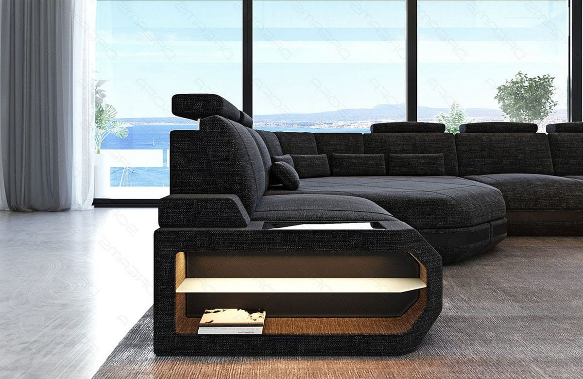 Mini Wohnlandschaft Asti U-Form aus Stoff Schwarzgrau-Schwarz