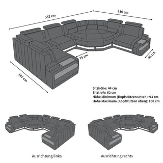 Mini Wohnlandschaft Asti U-Form aus Stoff Schwarzgrau-Schwarz