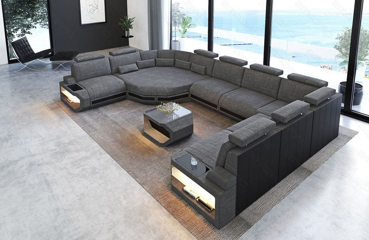 Wohnlandschaft Asti U-Form aus Stoff Grau-Schwarz
