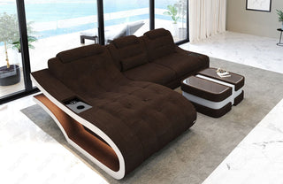 Ecksofa Elegante L-Form aus Stoff Braun-Weiß
