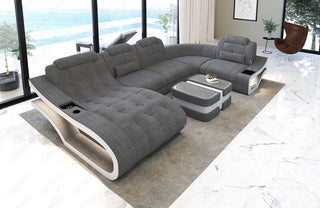 Stoff Wohnlandschaft Elegante U-Form Grau-Weiß