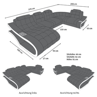 Stoff Wohnlandschaft Elegante U-Form Grau-Weiß