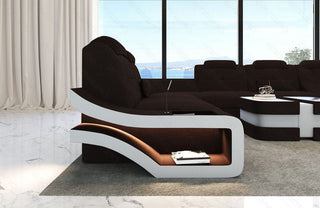 Stoff Wohnlandschaft Elegante XXL U-Form Graubraun-Weiß