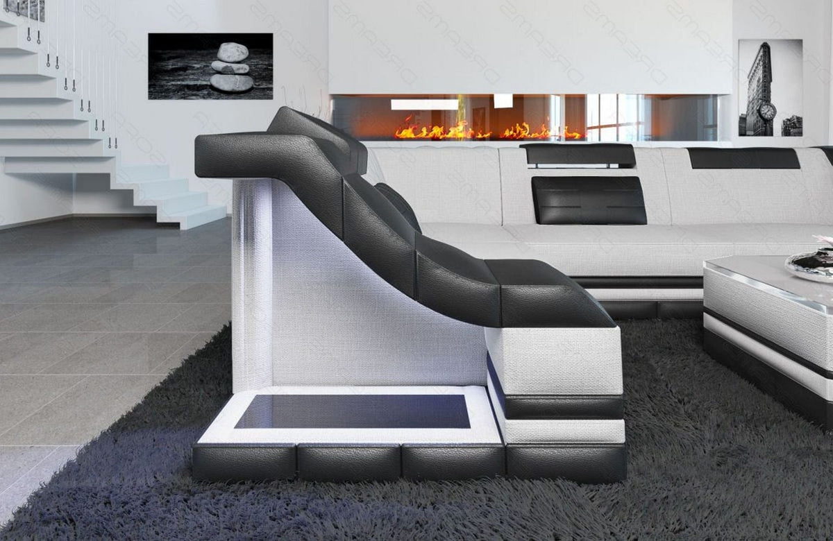 Stoff Ecksofa Bianchi L-Form Macchiato-Schwarz
