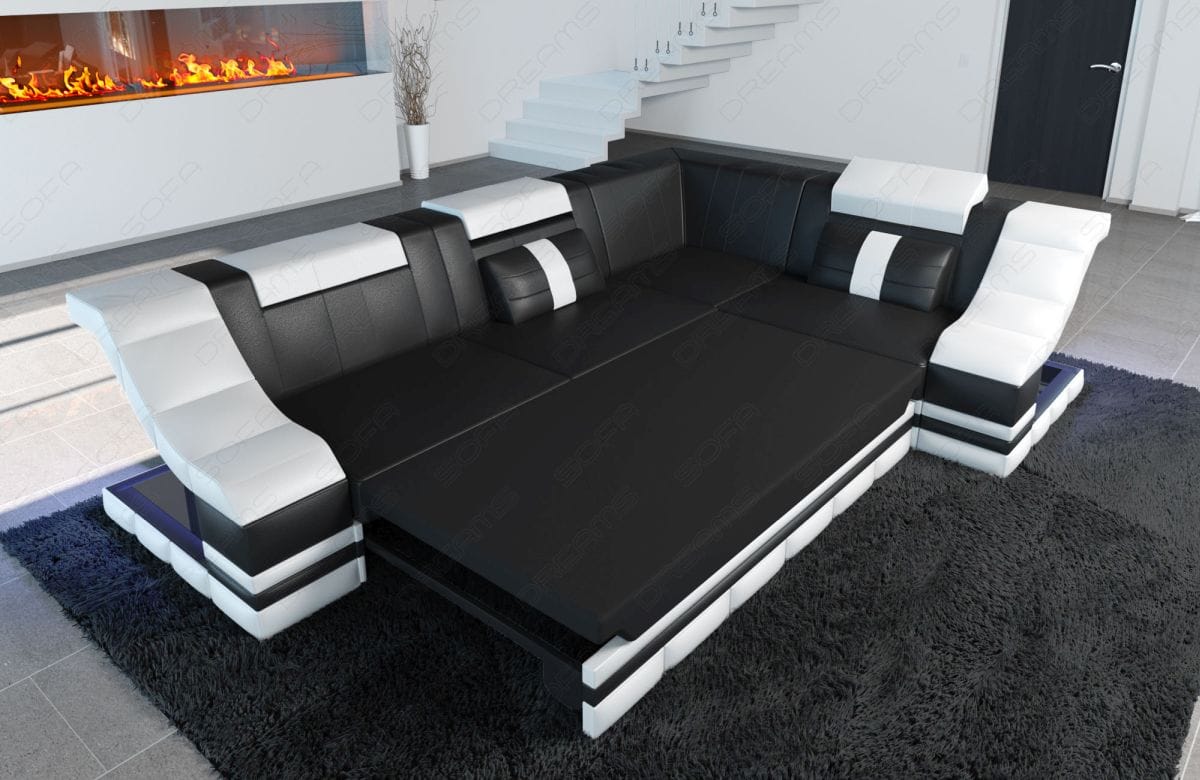Stoff Ecksofa Bianchi L-Form Macchiato-Schwarz