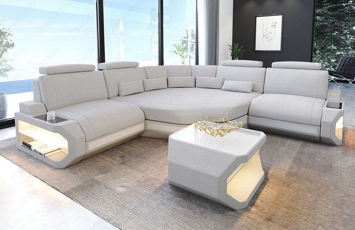 Mini Stoff Ecksofa Asti L-Form Macchiato-Weiß