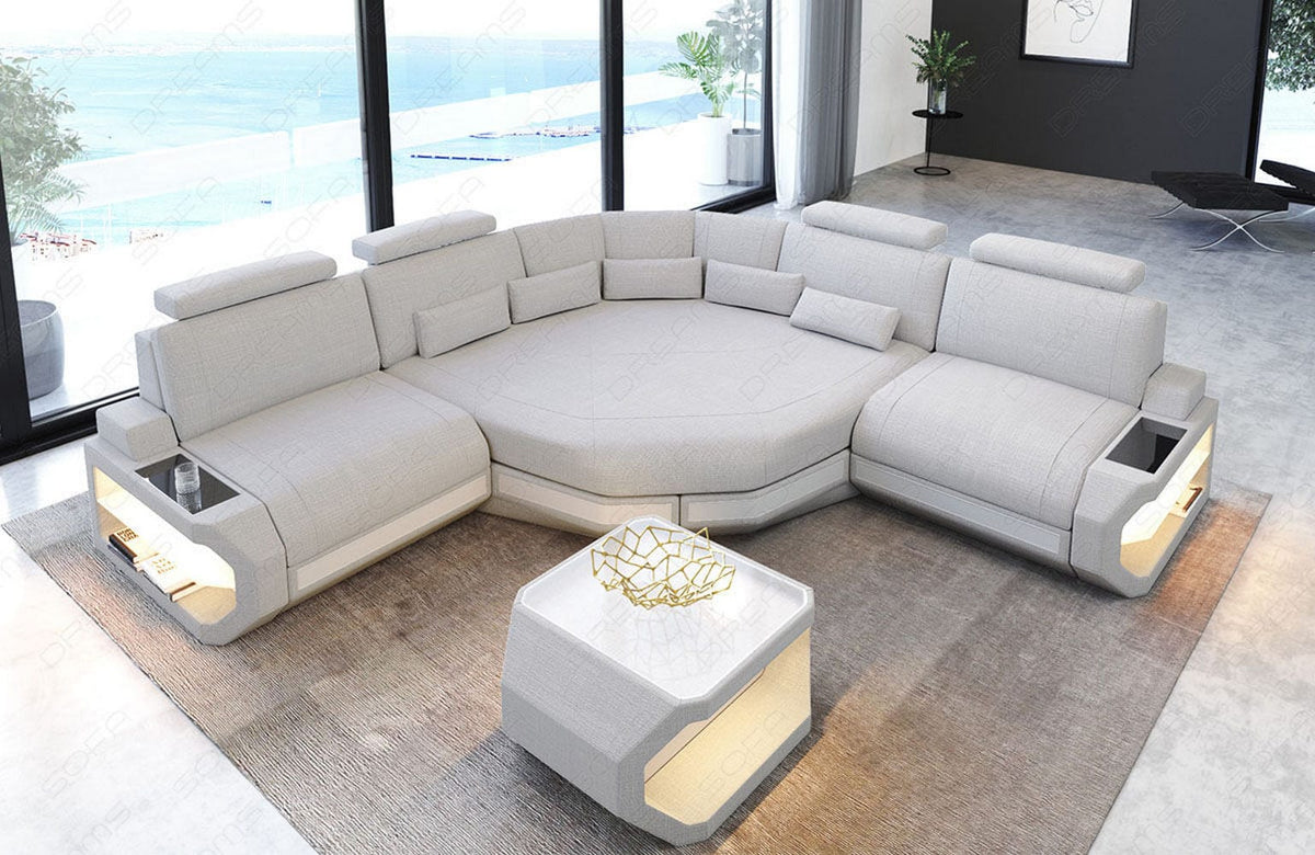 Mini Stoff Ecksofa Asti L-Form Macchiato-Weiß