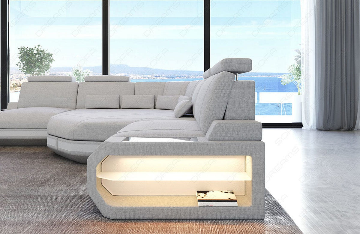 Mini Stoff Ecksofa Asti L-Form Macchiato-Weiß