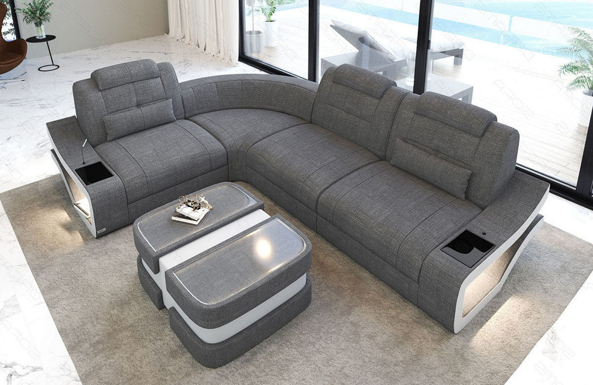 Stoff Ecksofa Elena L-Form Grau-Weiß