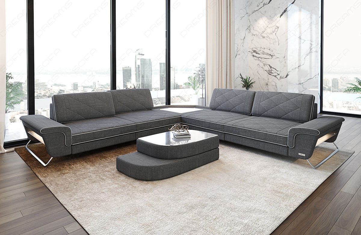 Polster Ecksofa Sepino L-Form - Strukturstoff - Grau-Weiß - Ansicht 1