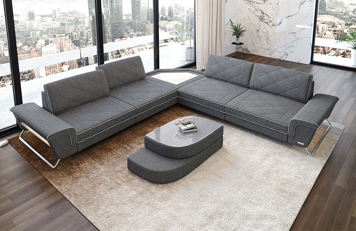 Polster Ecksofa Sepino L-Form - Strukturstoff - Grau-Weiß - Ansicht 2