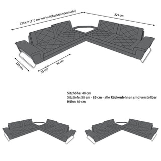 Polster Ecksofa Sepino L-Form - Strukturstoff - Grau-Weiß - Ansicht 6
