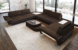 Couchlandschaft Sepino U-Form in Stoff Braun-Weiß