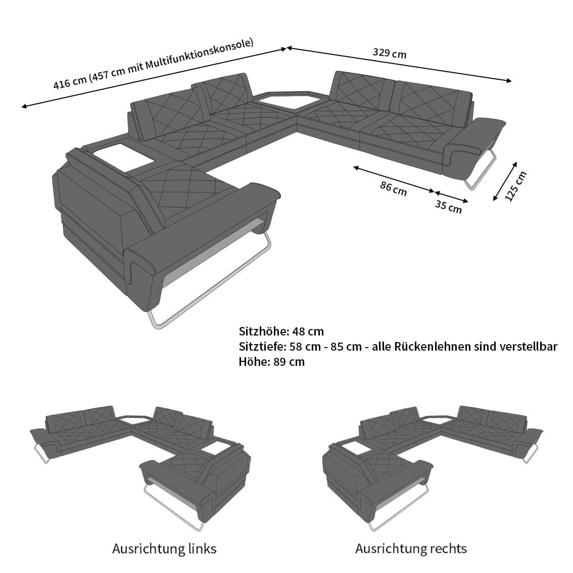 Couchlandschaft Sepino U-Form in Stoff Braun-Weiß