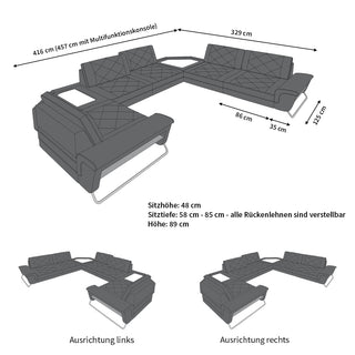 Couchlandschaft Sepino U-Form in Stoff Braun-Weiß