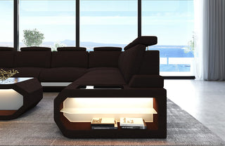 Couchlandschaft Siena U-Form in Stoff Graubraun-Weiß