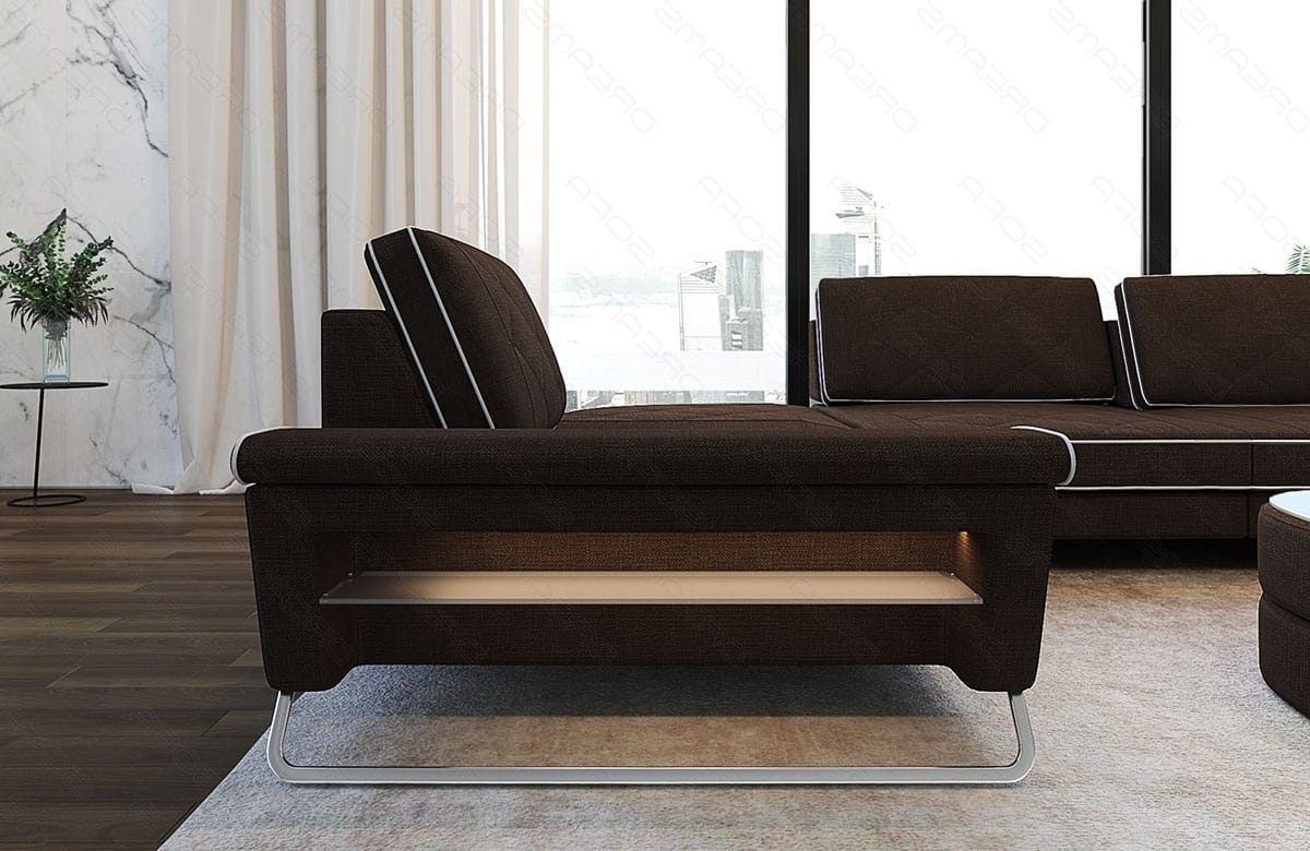 Stoff Ecksofa Rotello L-Form Braun-Weiß