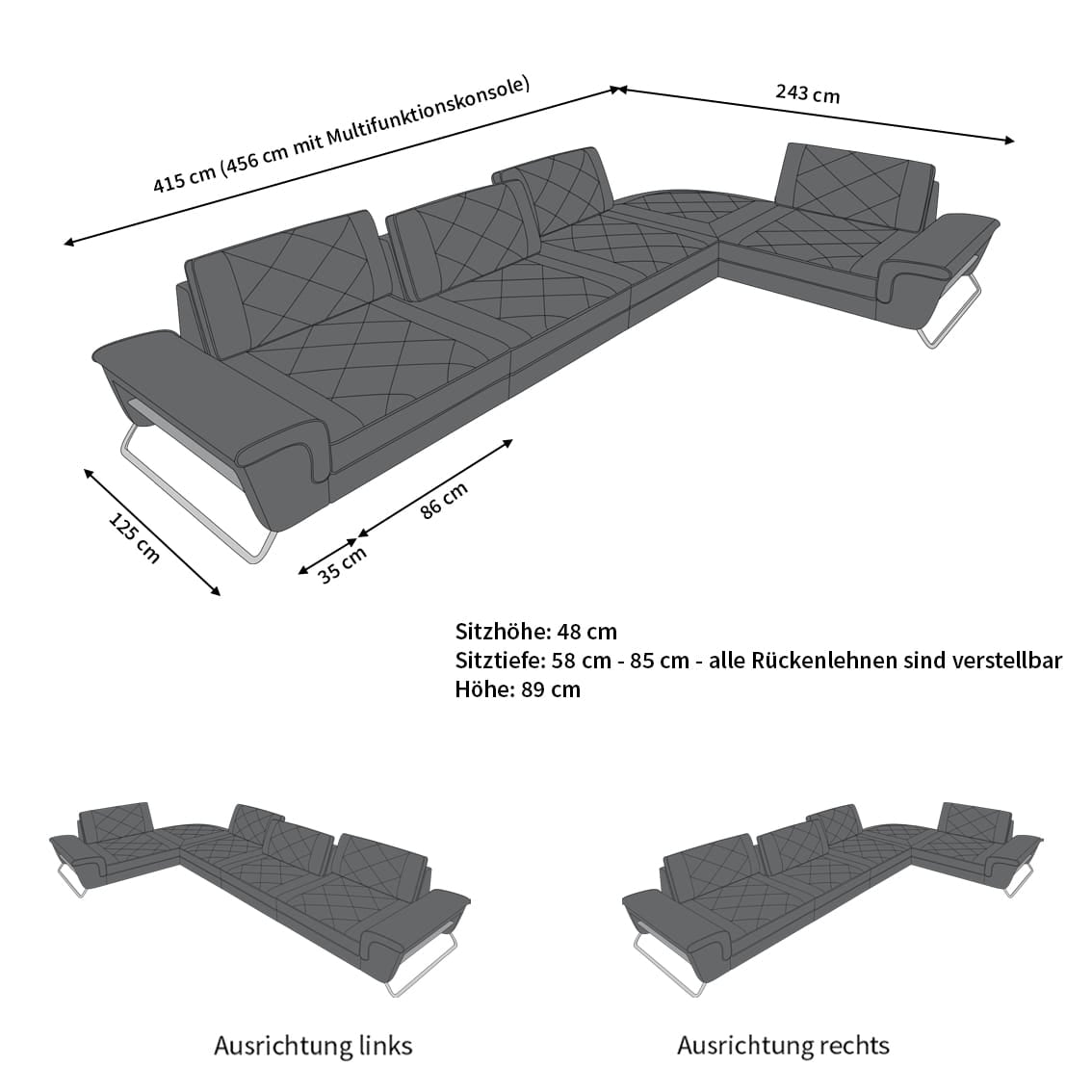 Stoff Ecksofa Rotello L-Form Braun-Weiß