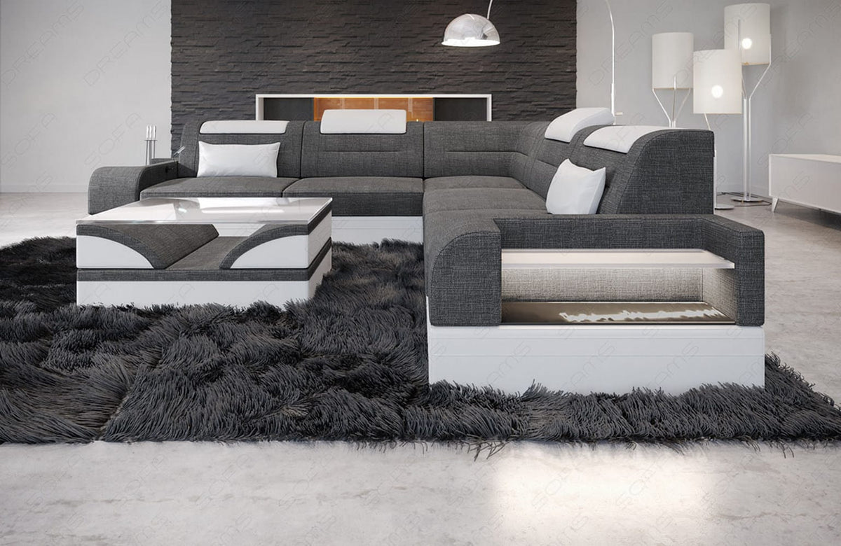 Couch Trivento L-Form in Stoff Grau-Weiß