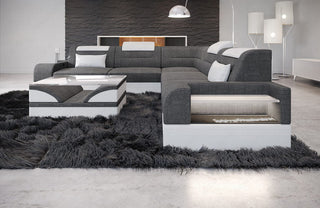 Couch Trivento L-Form in Stoff Grau-Weiß