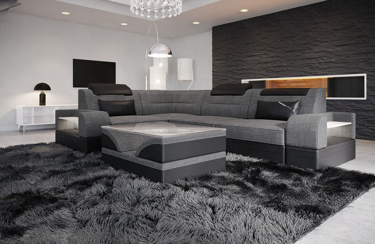 Couch Trivento L-Form in Stoff Kurz Grau-Schwarz