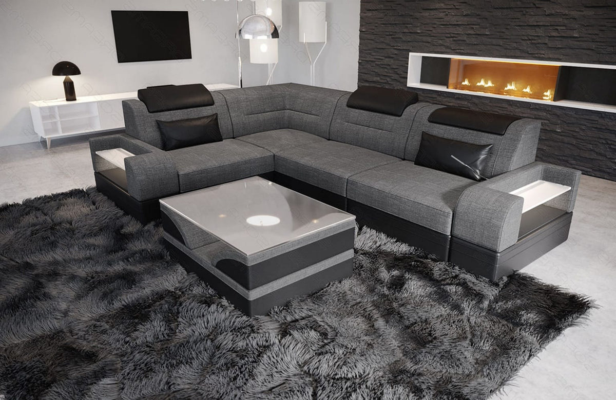 Couch Trivento L-Form in Stoff Kurz Grau-Schwarz