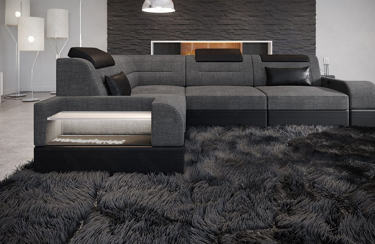 Couch Trivento L-Form in Stoff Kurz Grau-Schwarz