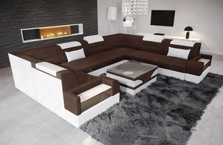 Wohnlandschaft Trivento U-Form aus Stoff Braun-Weiß