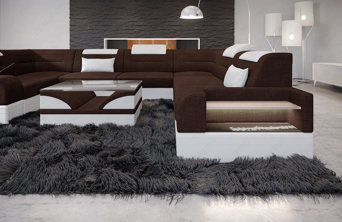 Wohnlandschaft Trivento U-Form aus Stoff Braun-Weiß