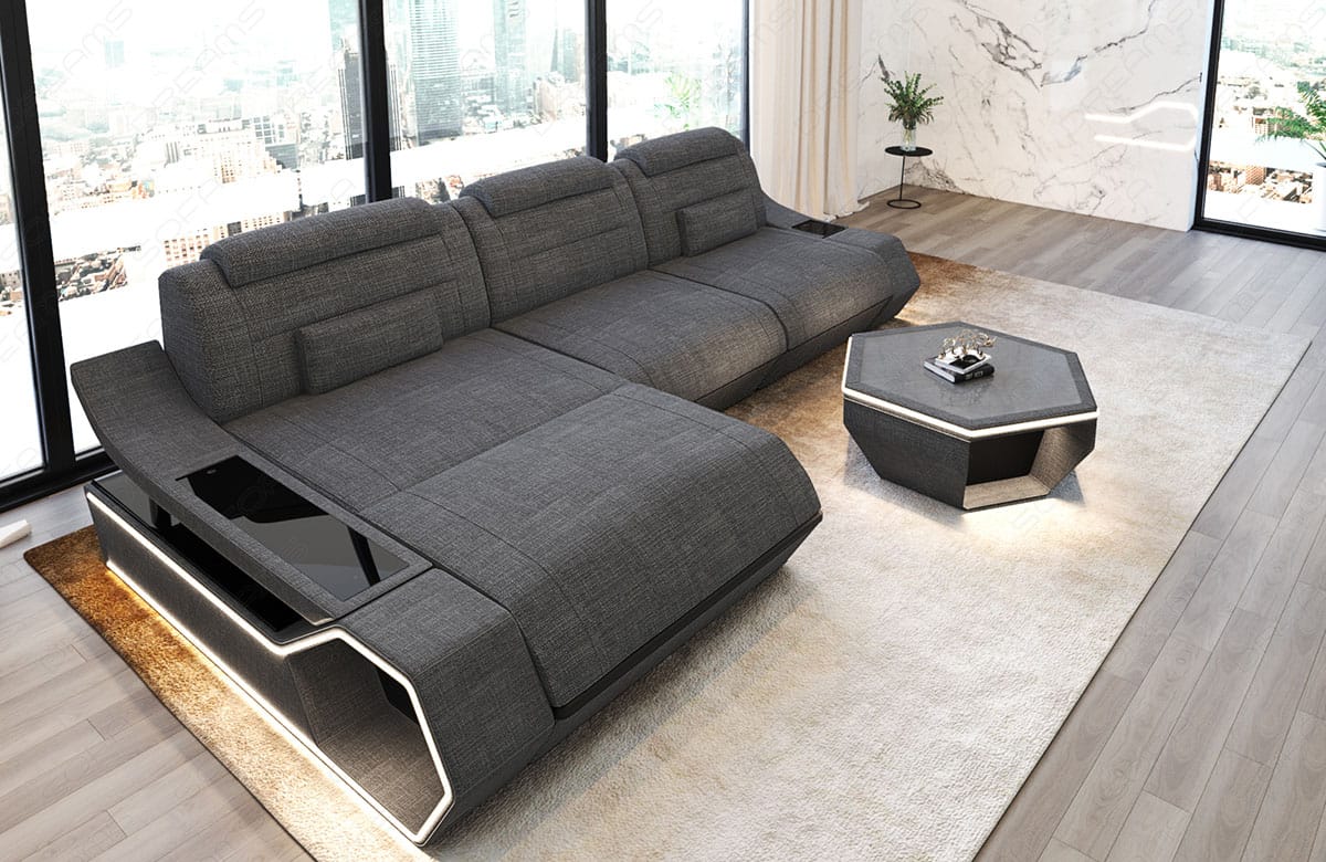Couch Toscano L-Form in Stoff Grau-Schwarz