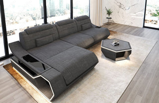 Couch Toscano L-Form in Stoff Grau-Schwarz