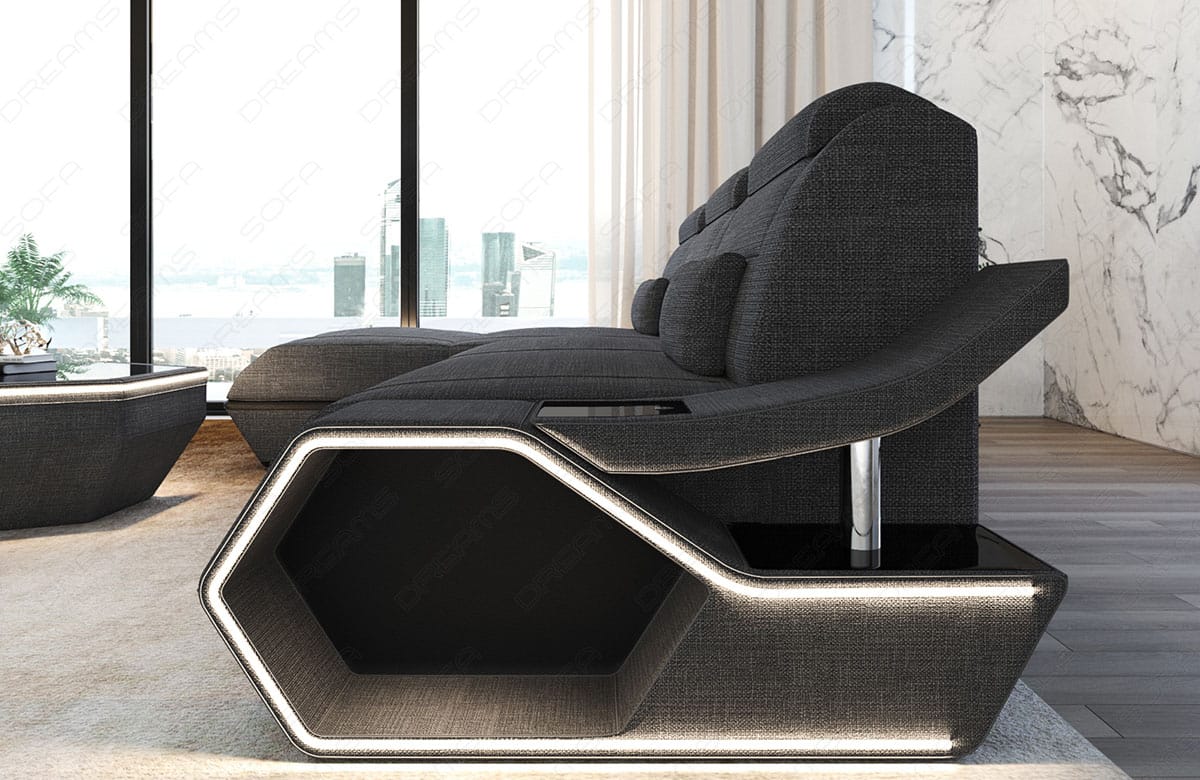 Couch Toscano L-Form in Stoff Grau-Schwarz