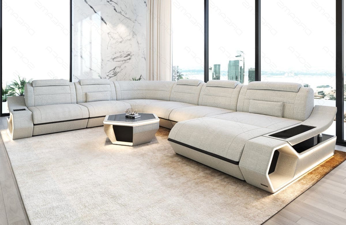 Wohnlandschaft Toscano XXL U-Form in Stoff Elfenbein-Schwarz