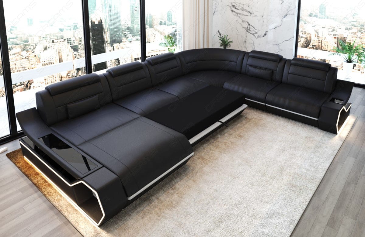 Wohnlandschaft Toscano XXL U-Form in Stoff Elfenbein-Schwarz
