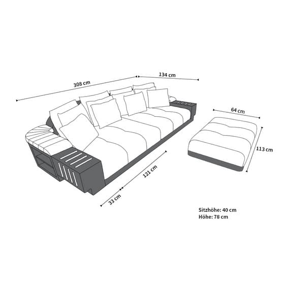 Stoff Bigsofa Bellagio Braun-Weiß