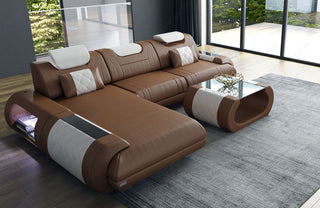 Ecksofa Rimini L-Form aus Leder dunkelbraun-weiß