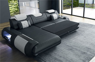 Ecksofa Rimini L-Form aus Leder dunkelbraun-weiß