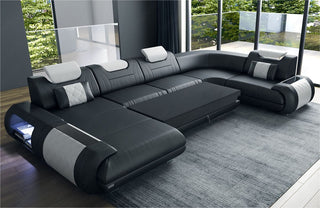 Leder Couch Rimini U-Form sandbeige-weiß
