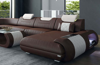 XXL Wohnlandschaft Rimini U-Form aus Leder dunkelbraun-weiß