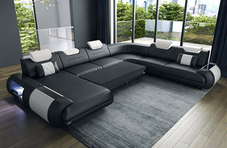 XXL Wohnlandschaft Rimini U-Form aus Leder dunkelbraun-weiß