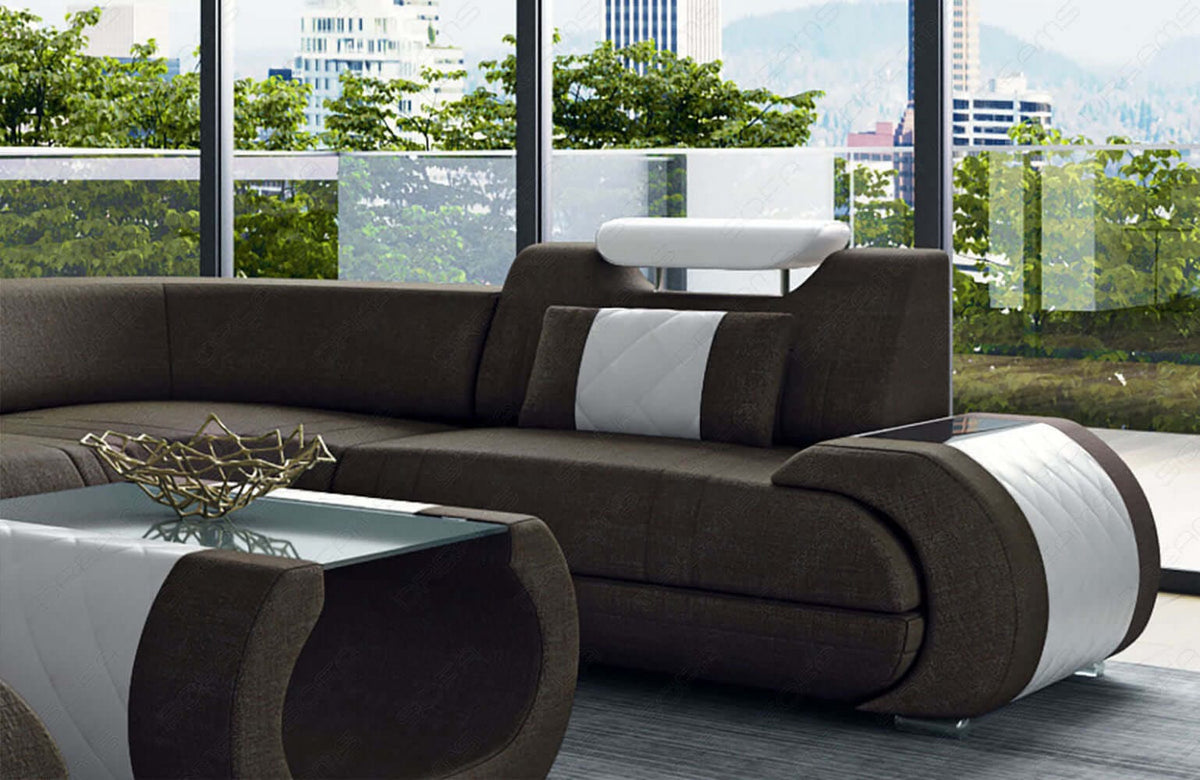 Wohnlandschaft Rimini U-Form aus Stoff Braun-Weiß