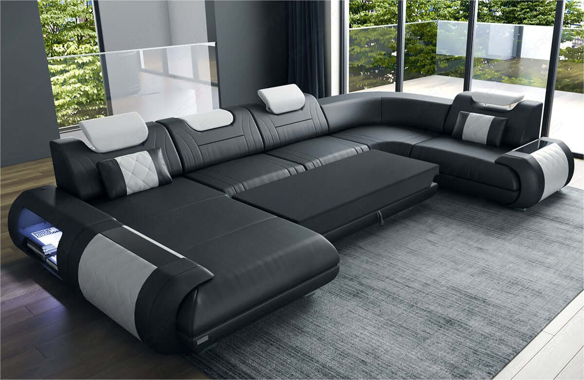 Wohnlandschaft Rimini U-Form aus Stoff Braun-Weiß