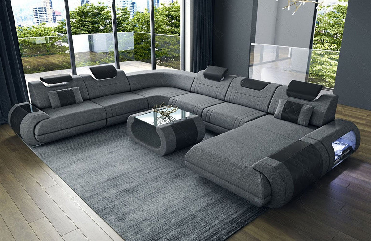 XXL Stoff Wohnlandschaft Rimini U-Form Grau-Schwarz