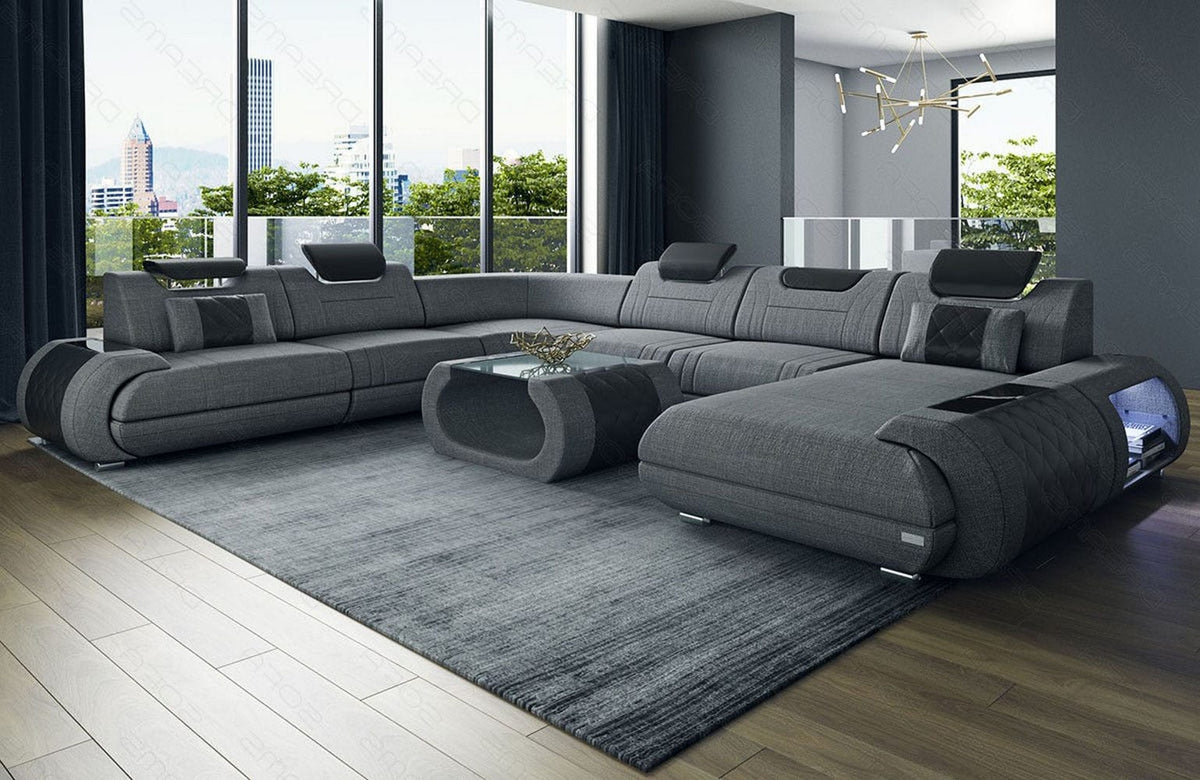 XXL Stoff Wohnlandschaft Rimini U-Form Grau-Schwarz
