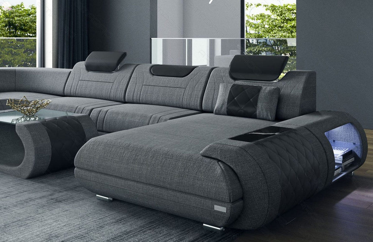 XXL Stoff Wohnlandschaft Rimini U-Form Grau-Schwarz