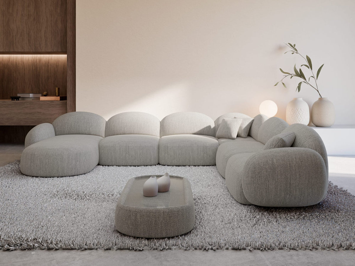Wohnlandschaft Mirello XXL U-Form in Stoff Hellgrau