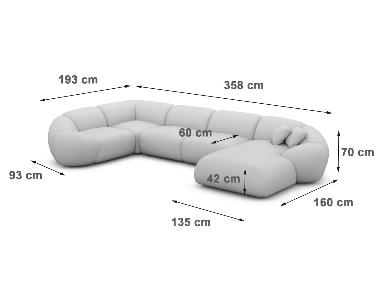 Wohnlandschaft Solverde XL U-Form in Stoff Hellgrau