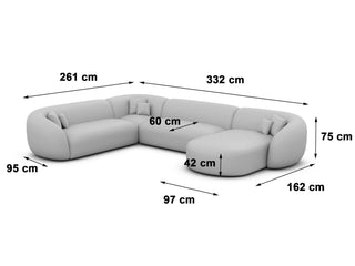 XXL Wohnlandschaft Sorelia U-Form aus Stoff Hellgrau