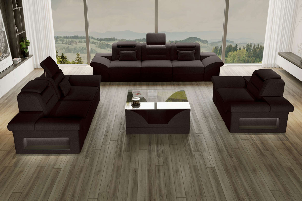 Polster-Sofagarnitur Monza, 3-Sitzer, 2-Sitzer und Sessel Dunkelbraun